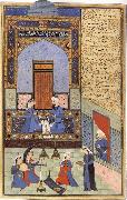 Ali She Nawat Prince Bahram-i-Gor,dressed in blue,listen to the tale of the Princess of the Blue Pavilion oil